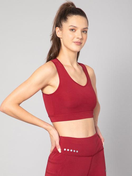 Five Pocket Utility Tight with No Bounce Criss Cross Sports Bra – Maroon