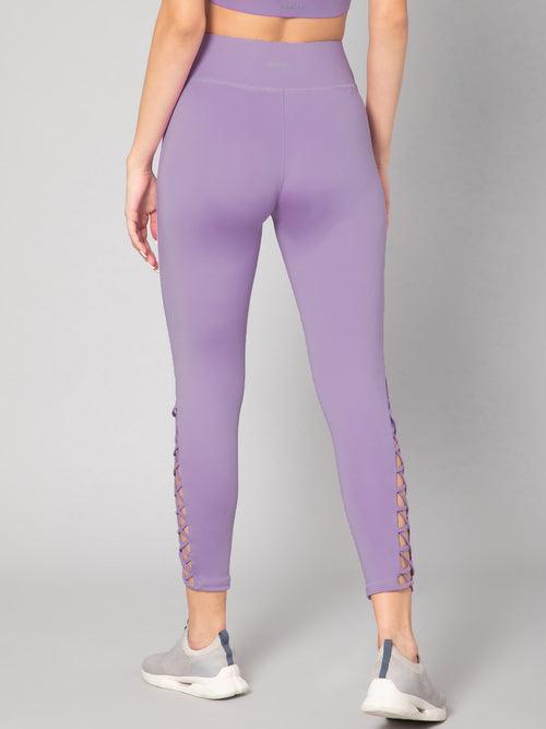 High Waist Side Cross Drawstring Workout Tight – Purple