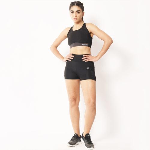 Pair of High Waist Cycling Shorts & High Impact Cross Hook Sports Bra – Black