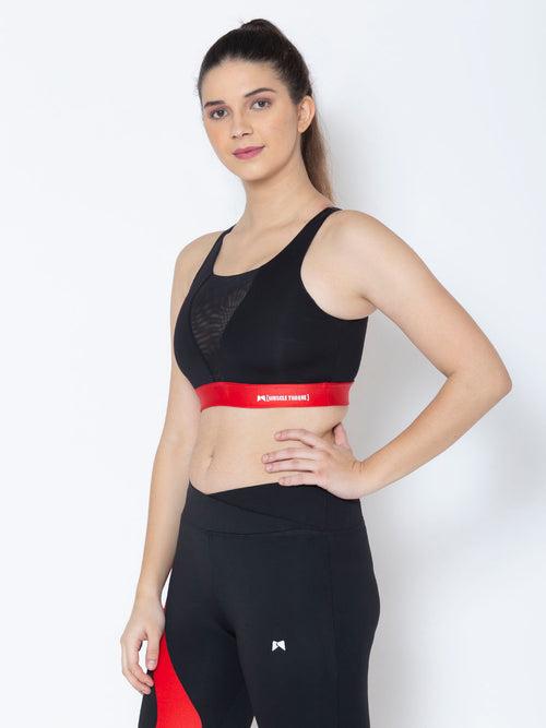 High Impact Front Mesh Sports Bra – Black