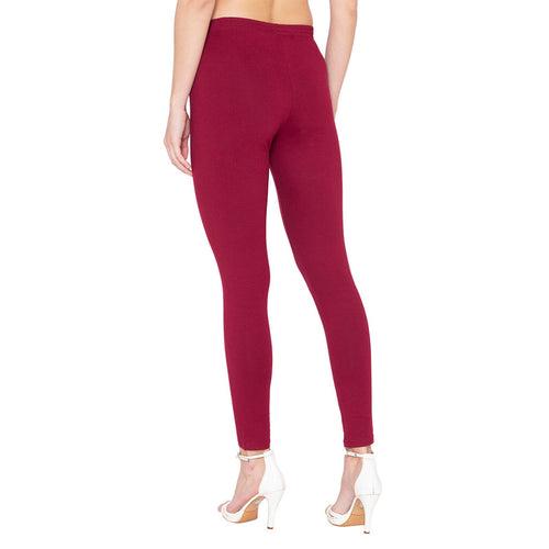 Groversons Paris Beauty Women's Pack of 2 Regular Leggings (CEMENT & MAROON)