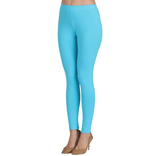 Groversons Paris Beauty Women's Pack of 2 Regular Leggings (OCEAN BLUE & PISTA)