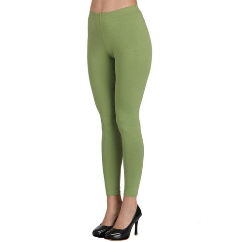 Groversons Paris Beauty Women's Pack of 2 Regular Leggings (OLIVE GREEN & SKIN)