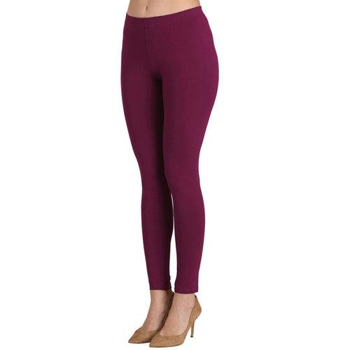 Groversons Paris Beauty Women's Pack of 2 Regular Leggings (STRIKING PURPLE & WINE)