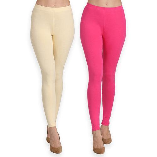 Groversons Paris Beauty Women's Pack of 2 Regular Leggings (BUTTER & FUSHIA)