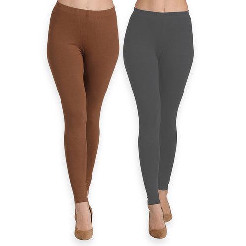 Groversons Paris Beauty Women's Pack of 2 Regular Leggings (CADBURRY & DARK GREY)