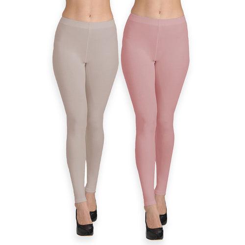 Groversons Paris Beauty Women's Pack of 2 Regular Leggings (CEMENT & ONION)