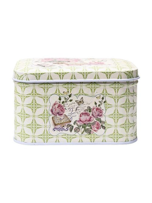 Floral Tin Storage Box Container  - Set Of 6, Green