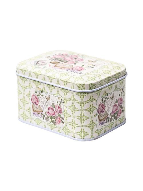 Floral Tin Storage Box Container  - Set Of 6, Green