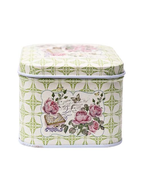 Floral Tin Storage Box Container  - Set Of 6, Green