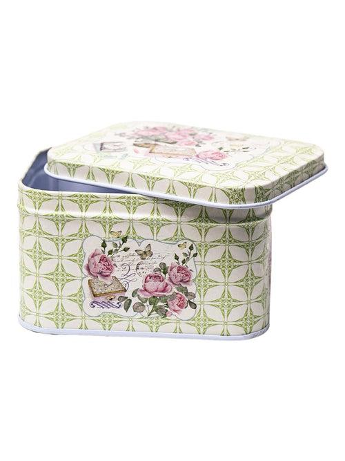 Floral Tin Storage Box Container  - Set Of 6, Green