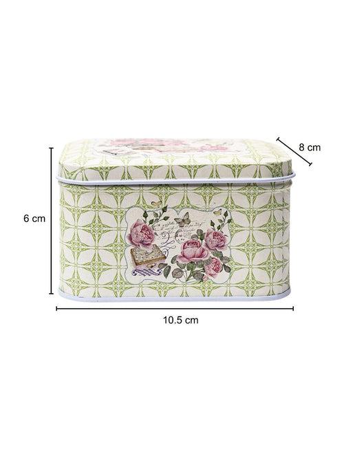 Floral Tin Storage Box Container  - Set Of 6, Green