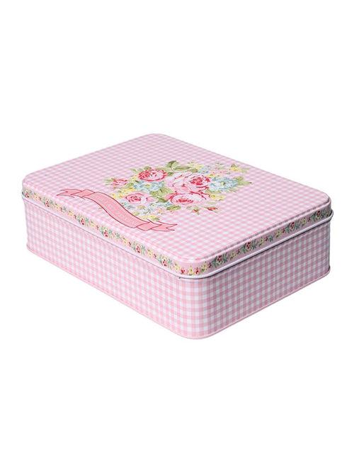 Floral Tin Storage Box Container  - Set Of 6, Pink & White