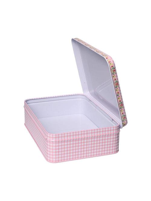 Floral Tin Storage Box Container  - Set Of 6, Pink & White