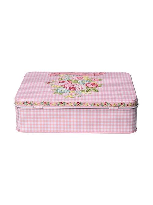 Floral Tin Storage Box Container  - Set Of 6, Pink & White