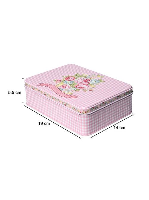 Floral Tin Storage Box Container  - Set Of 6, Pink & White