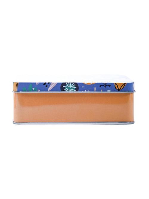 Mini Floral Tin Storage Box Of 3, Blue