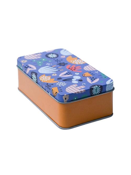 Mini Floral Tin Storage Box Of 3, Blue