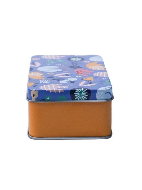 Mini Floral Tin Storage Box Of 3, Blue