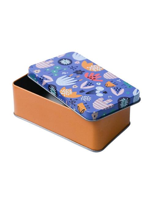 Mini Floral Tin Storage Box Of 3, Blue