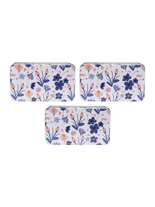 Mini Floral Tin Storage Box - Set Of 3, White