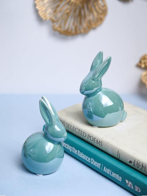 VON CASA Ceramic Decorative Rabbit - Skyblue, Set Of 2