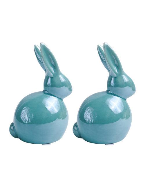 VON CASA Ceramic Decorative Rabbit - Skyblue, Set Of 2
