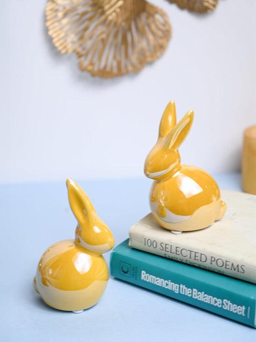 VON CASA Ceramic Decorative Rabbit - Yellow, Set Of 2