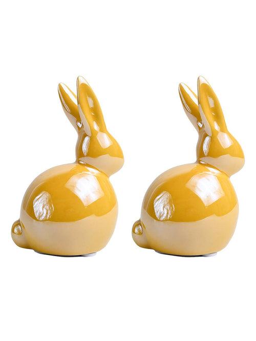 VON CASA Ceramic Decorative Rabbit - Yellow, Set Of 2