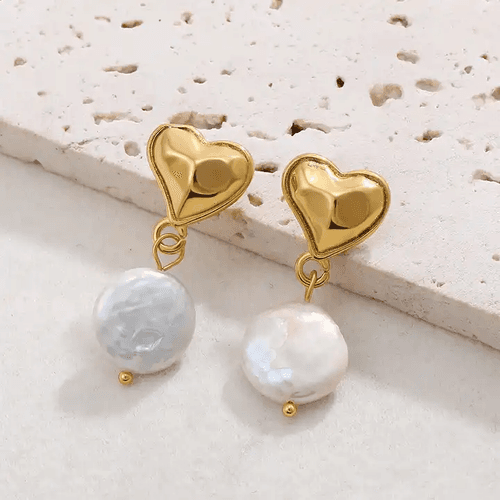 18KT Gold Plated Heart Pearl Earrings