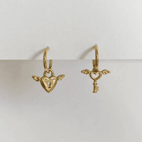 18KT Gold Plated Heart Lock Earrings