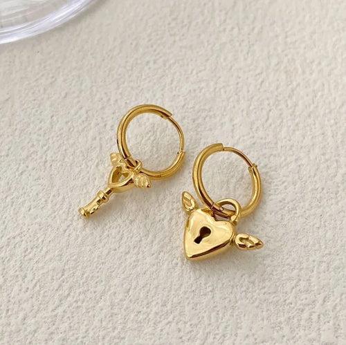 18KT Gold Plated Heart Lock Earrings