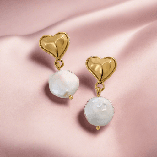 18KT Gold Plated Heart Pearl Earrings