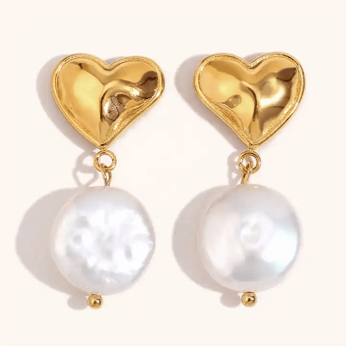 18KT Gold Plated Heart Pearl Earrings