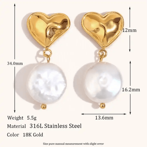 18KT Gold Plated Heart Pearl Earrings