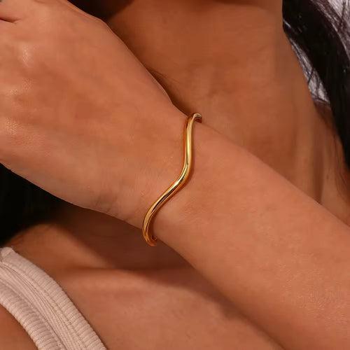 18KT Gold Plated Wave Cuff Bracelet