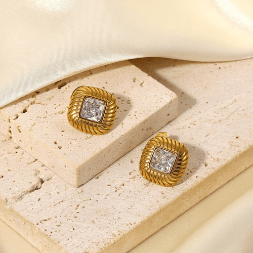 18KT Gold Plated Lozenge CZ Earrings