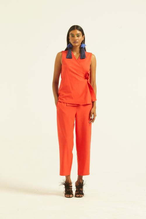 Sleeveless Coral Side Tie Set