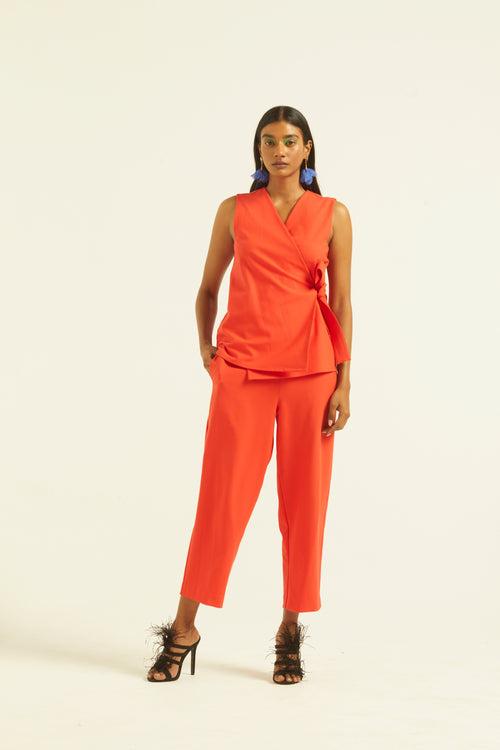 Sleeveless Coral Side Tie Set