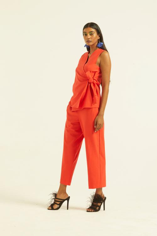 Sleeveless Coral Side Tie Set