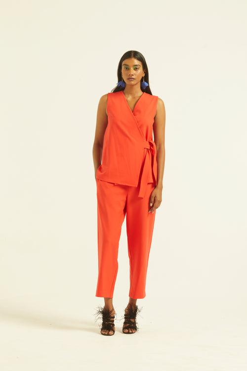 Sleeveless Coral Side Tie Set