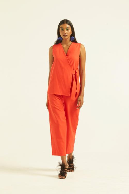 Sleeveless Coral Side Tie Set