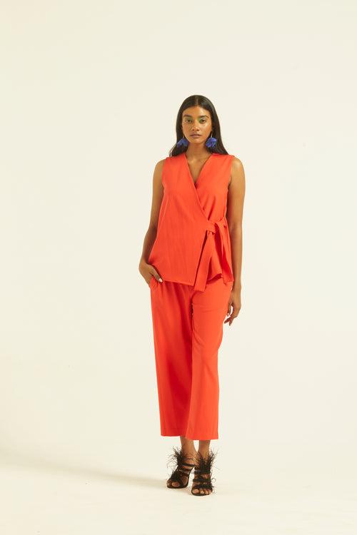 Sleeveless Coral Side Tie Set