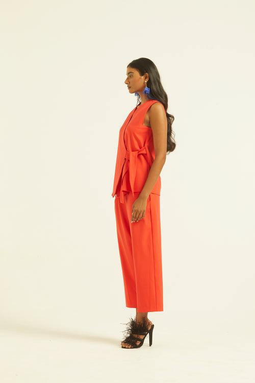 Sleeveless Coral Side Tie Set