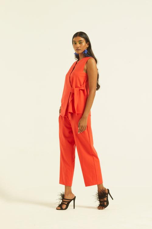 Sleeveless Coral Side Tie Set