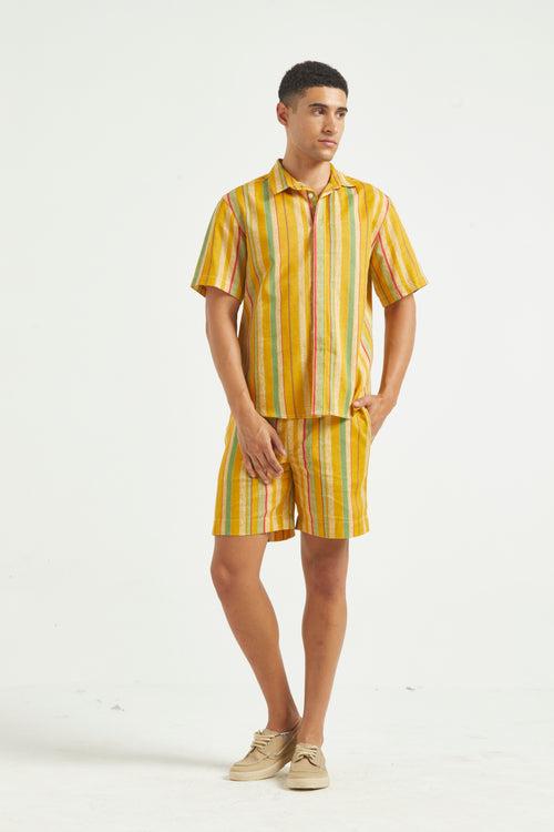 Multi Stripe Linen Shorts Set