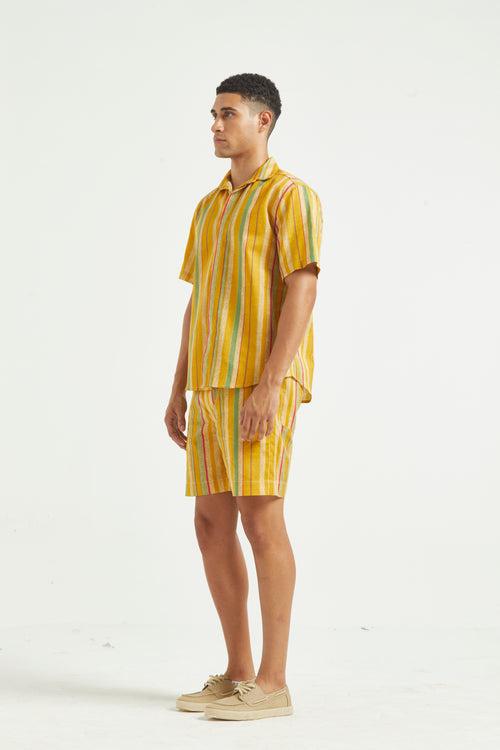 Multi Stripe Linen Shorts Set