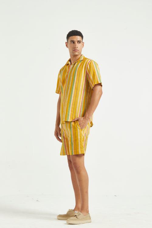 Multi Stripe Linen Shorts Set