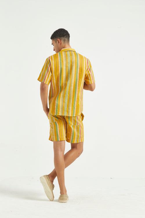 Multi Stripe Linen Shorts Set