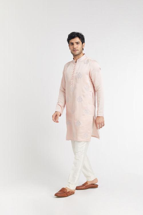 "Festive Bloom" Embroidered Kurta (Baby Pink)